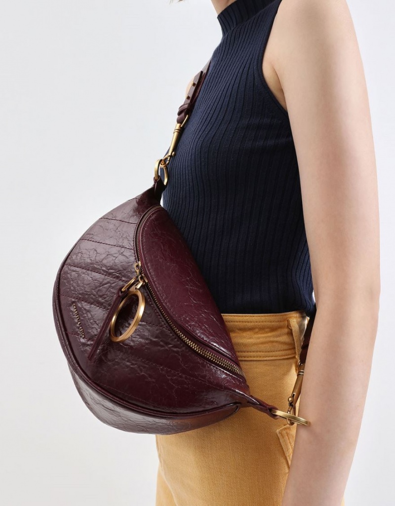 τσάντεσ χιαστί Charles And Keith Philomena Wrinkled Effect Semi-Circle μπορντο | 19754-LWIQ
