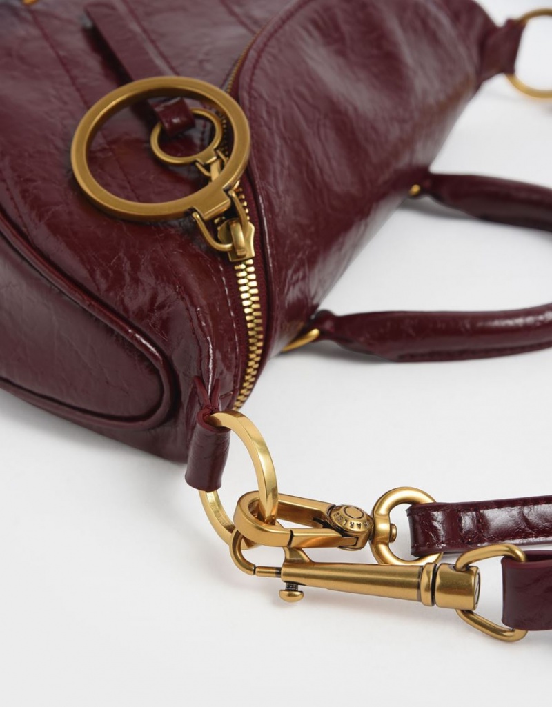 τσάντεσ χιαστί Charles And Keith Philomena Wrinkled Effect Semi-Circle μπορντο | 19754-LWIQ