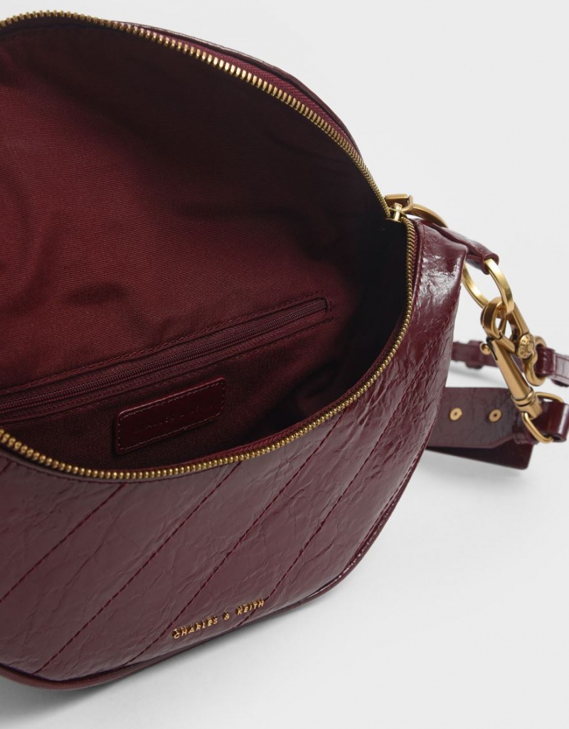 τσάντεσ χιαστί Charles And Keith Philomena Wrinkled Effect Semi-Circle μπορντο | 19754-LWIQ