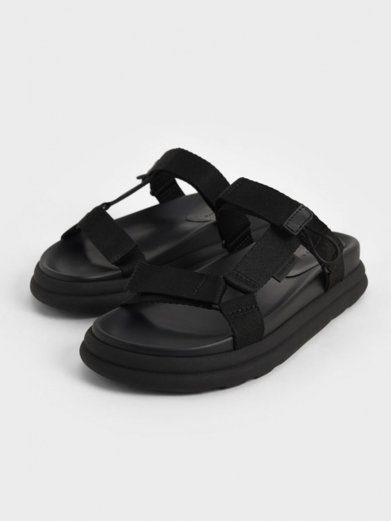 Πεδιλα Πλατφορμεσ Charles And Keith Polyester Velcro λουρακια Sports μαυρα | 84615-ULIB