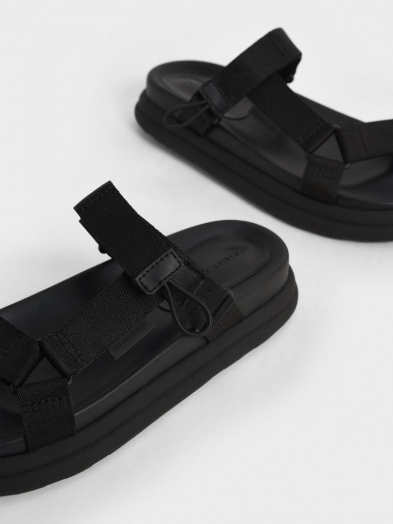 Πεδιλα Πλατφορμεσ Charles And Keith Polyester Velcro λουρακια Sports μαυρα | 84615-ULIB