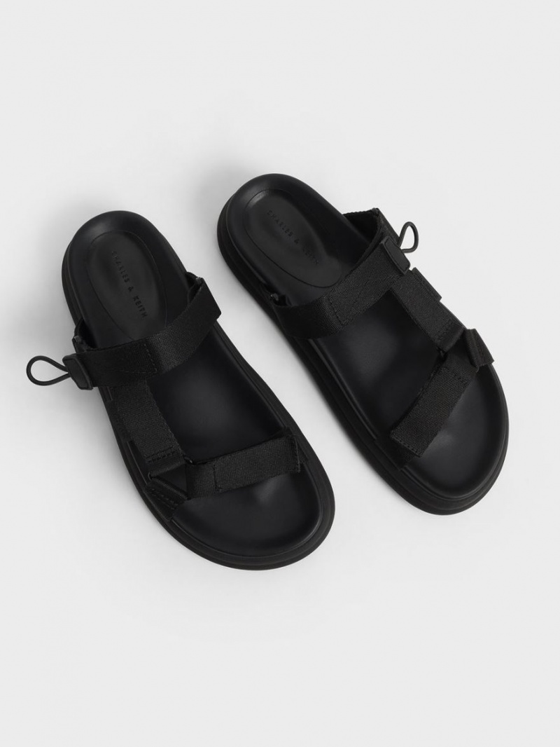 Πεδιλα Πλατφορμεσ Charles And Keith Polyester Velcro λουρακια Sports μαυρα | 84615-ULIB
