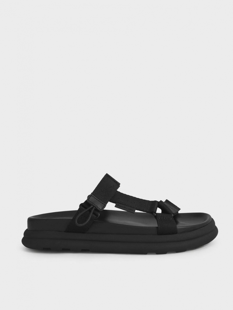 Πεδιλα Πλατφορμεσ Charles And Keith Polyester Velcro λουρακια Sports μαυρα | 84615-ULIB