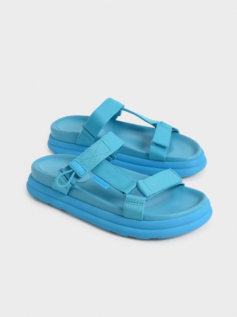 Πεδιλα Πλατφορμεσ Charles And Keith Polyester Velcro λουρακια Sports μπλε | 59243-ATHL