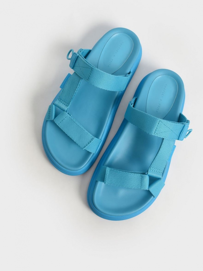 Πεδιλα Πλατφορμεσ Charles And Keith Polyester Velcro λουρακια Sports μπλε | 59243-ATHL
