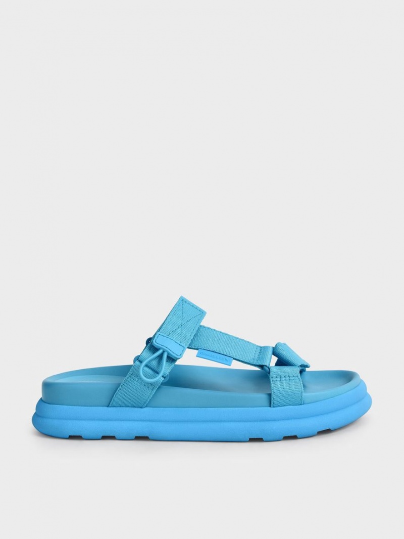 Πεδιλα Πλατφορμεσ Charles And Keith Polyester Velcro λουρακια Sports μπλε | 59243-ATHL