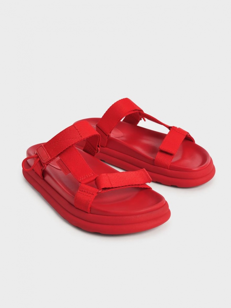 Πεδιλα Πλατφορμεσ Charles And Keith Polyester Velcro λουρακια Sports κοκκινα | 92835-VQLM