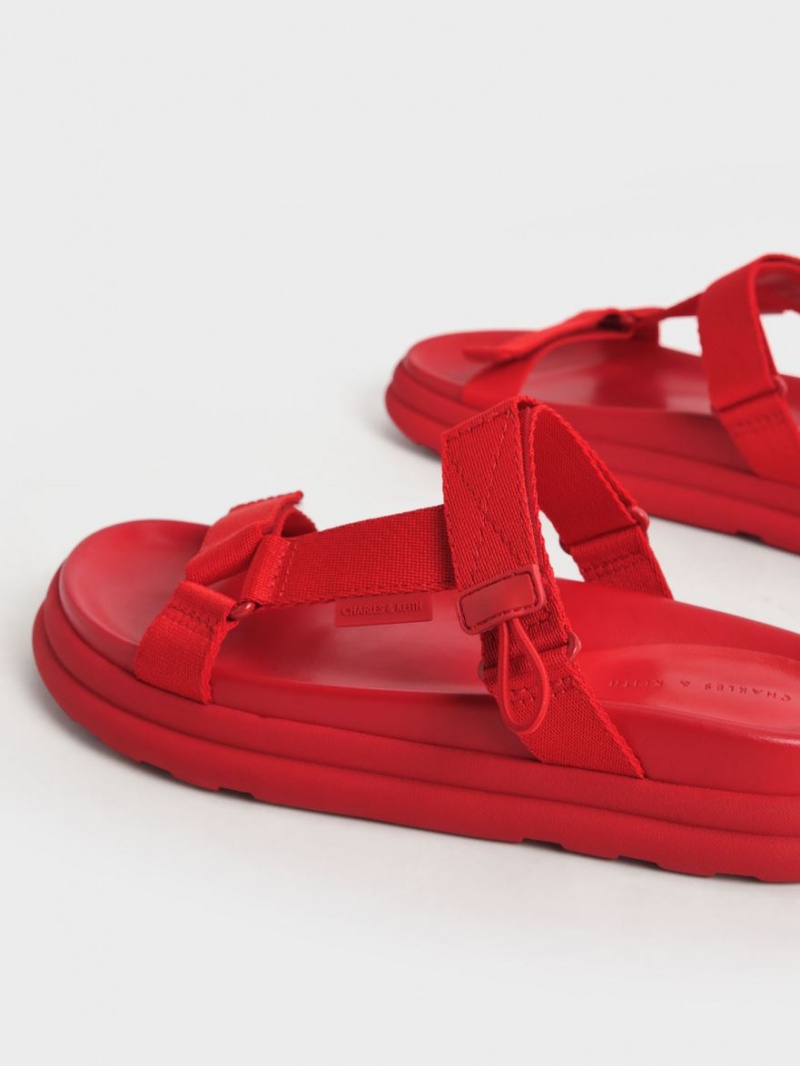 Πεδιλα Πλατφορμεσ Charles And Keith Polyester Velcro λουρακια Sports κοκκινα | 92835-VQLM
