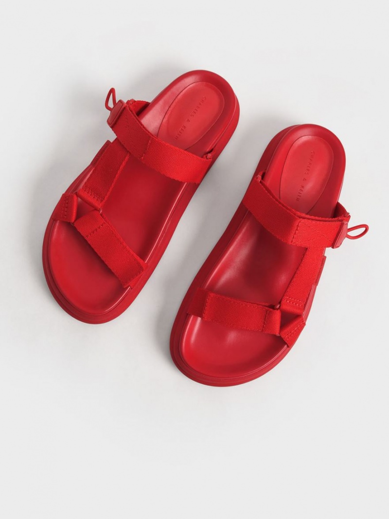 Πεδιλα Πλατφορμεσ Charles And Keith Polyester Velcro λουρακια Sports κοκκινα | 92835-VQLM
