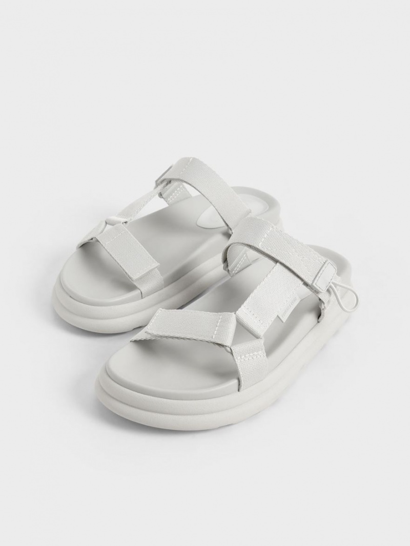 Πεδιλα Πλατφορμεσ Charles And Keith Polyester Velcro λουρακια Sports ασπρα | 04913-OKCQ