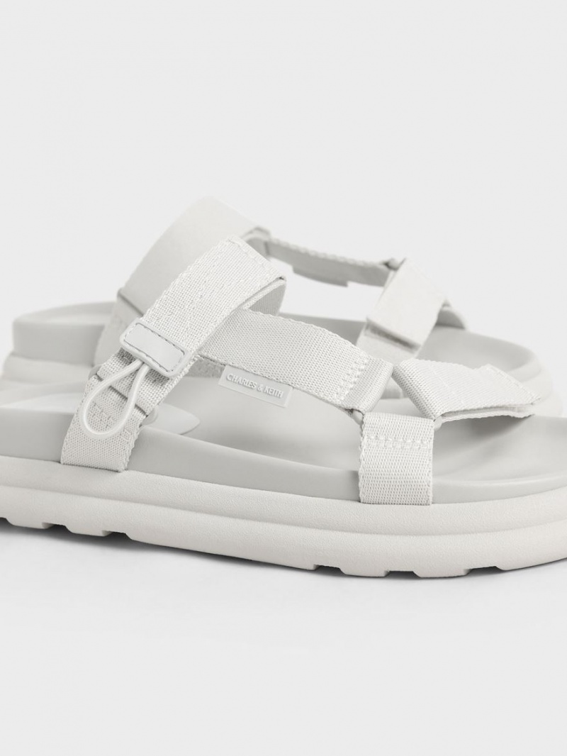 Πεδιλα Πλατφορμεσ Charles And Keith Polyester Velcro λουρακια Sports ασπρα | 04913-OKCQ