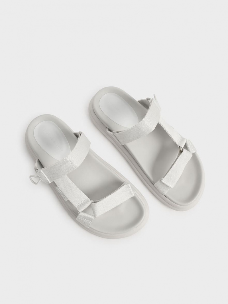 Πεδιλα Πλατφορμεσ Charles And Keith Polyester Velcro λουρακια Sports ασπρα | 04913-OKCQ