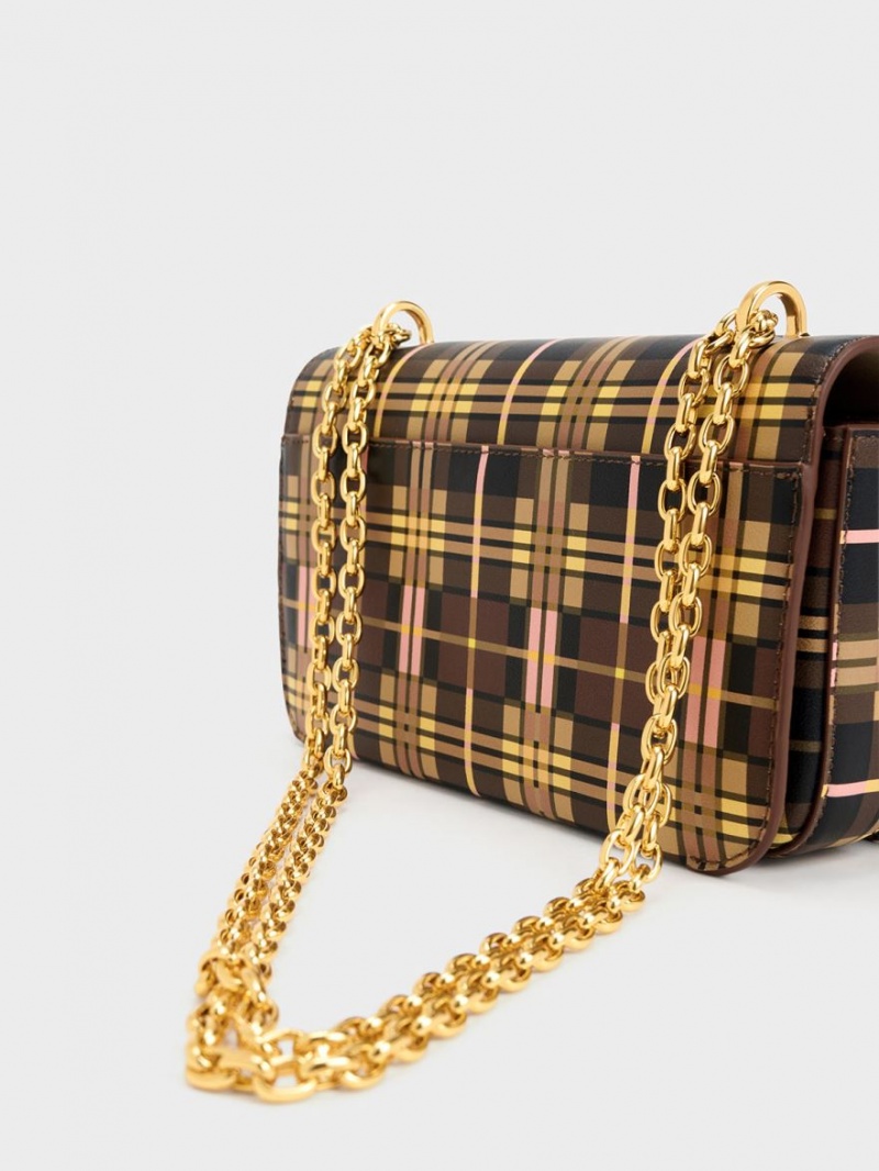 τσάντεσ ώμου Charles And Keith Printed δερματινα Chain λουρακια Πολύχρωμο | 31690-LBYW