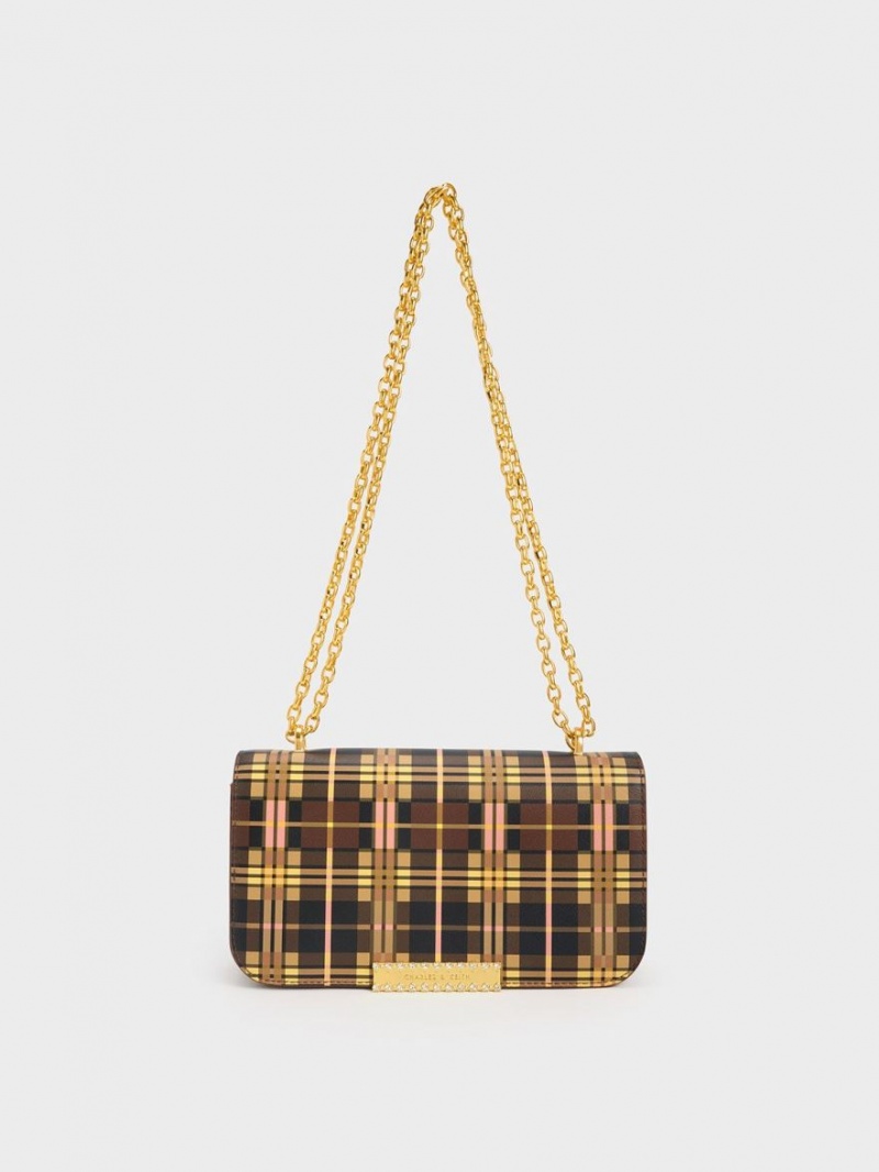 τσάντεσ ώμου Charles And Keith Printed δερματινα Chain λουρακια Πολύχρωμο | 31690-LBYW