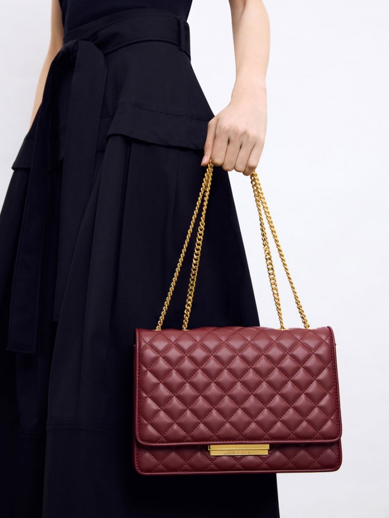 τσάντεσ χιαστί Charles And Keith Push-Lock Καπιτονέ μπορντο | 20965-KLMY