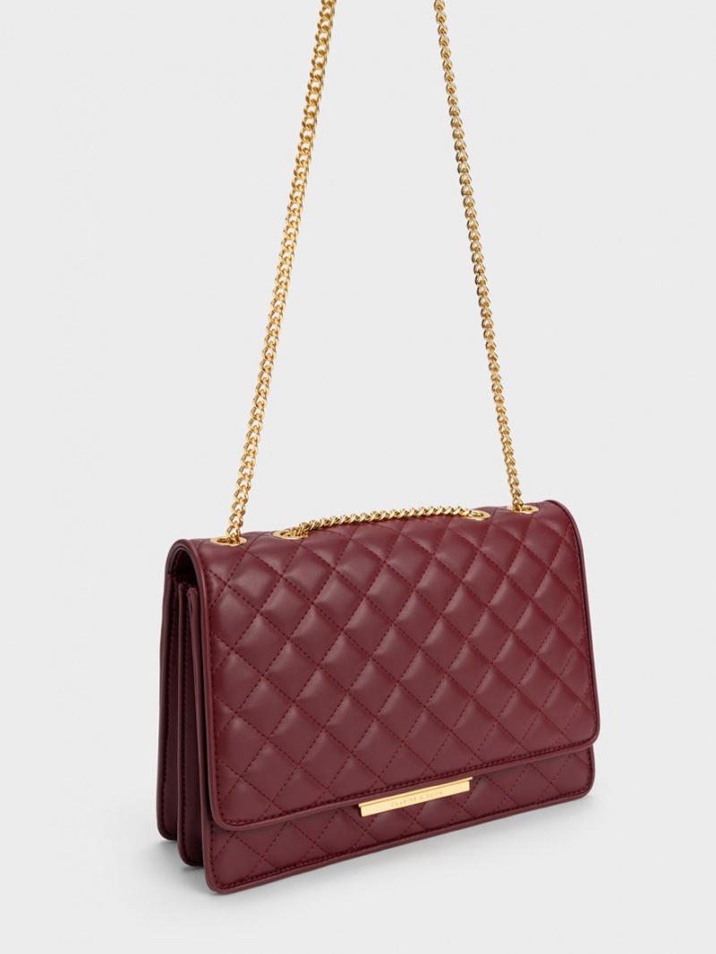 τσάντεσ χιαστί Charles And Keith Push-Lock Καπιτονέ μπορντο | 20965-KLMY