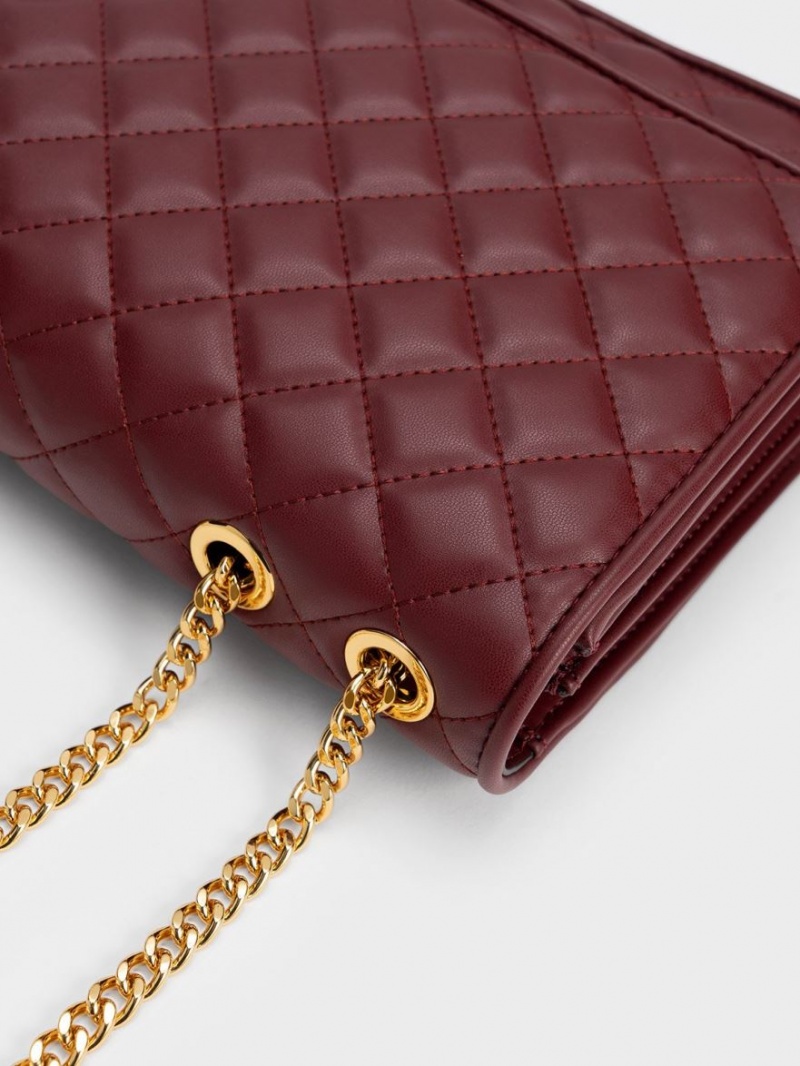 τσάντεσ χιαστί Charles And Keith Push-Lock Καπιτονέ μπορντο | 20965-KLMY