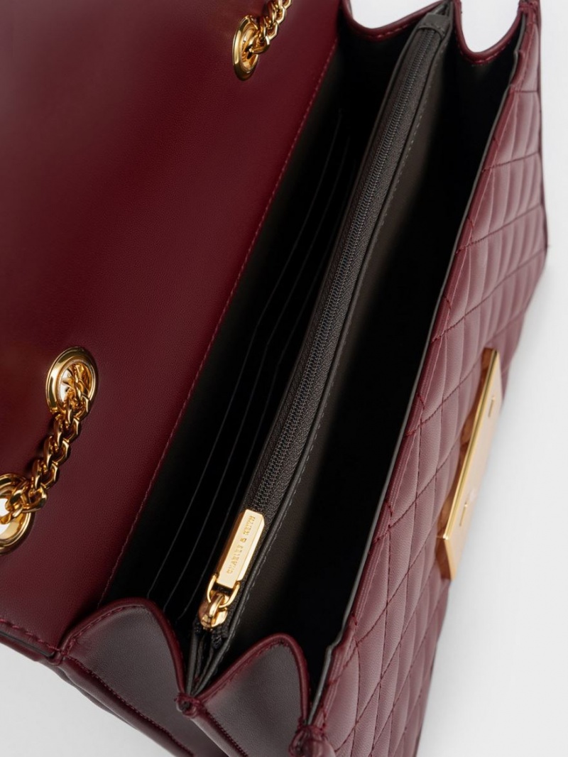 τσάντεσ χιαστί Charles And Keith Push-Lock Καπιτονέ μπορντο | 20965-KLMY