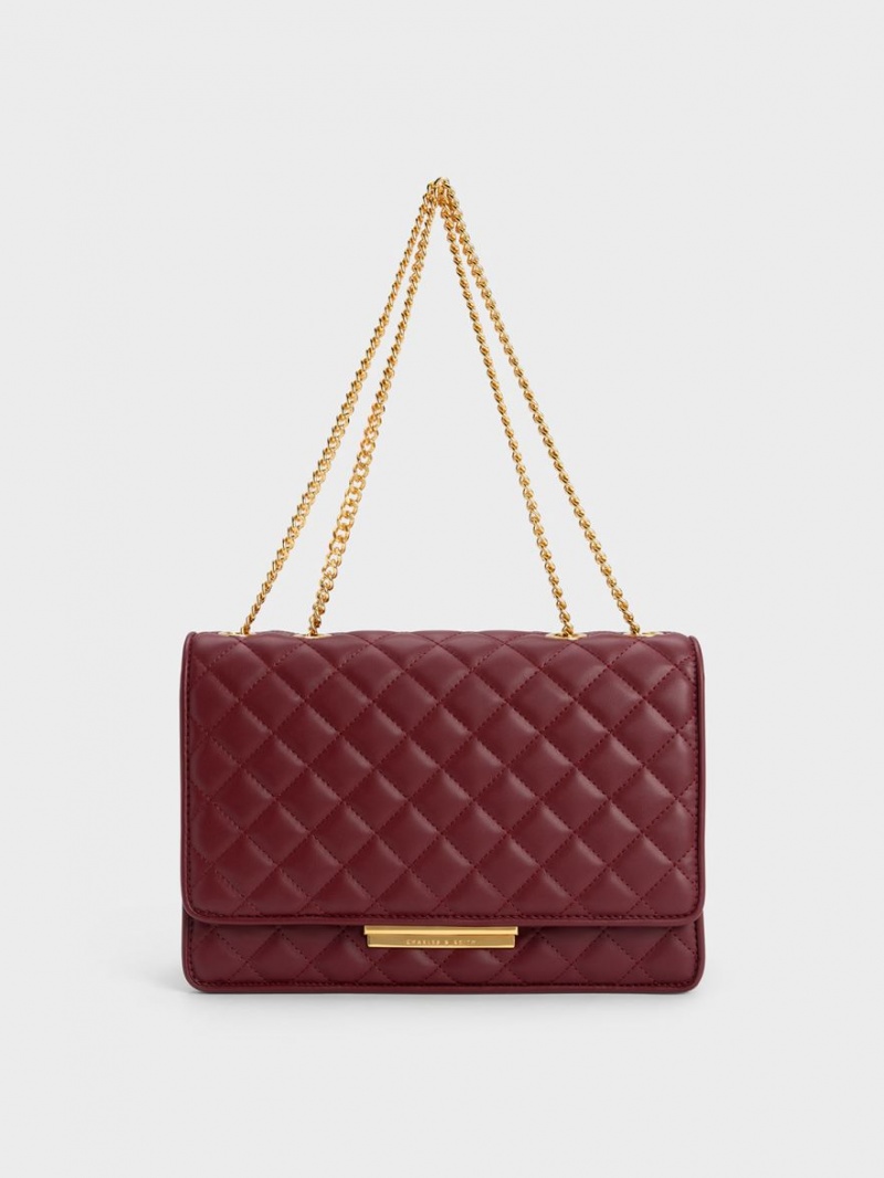 τσάντεσ χιαστί Charles And Keith Push-Lock Καπιτονέ μπορντο | 20965-KLMY