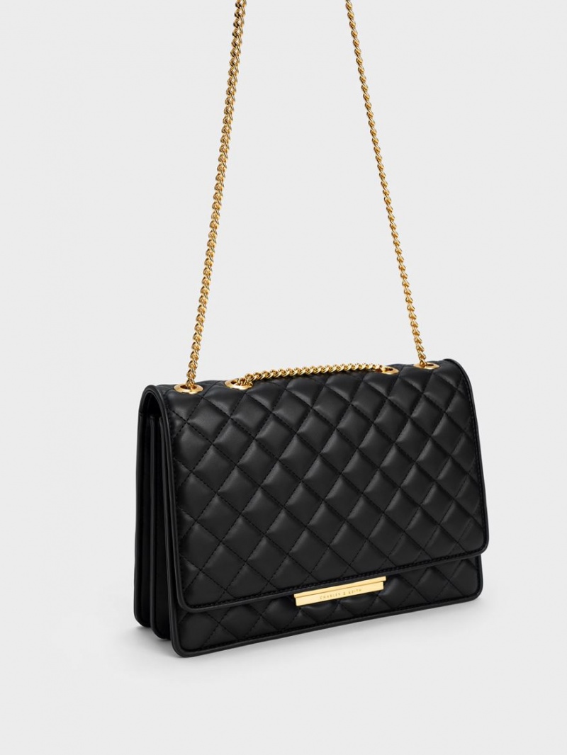 τσάντεσ χιαστί Charles And Keith Push-Lock Καπιτονέ μαυρα | 45932-LWGX