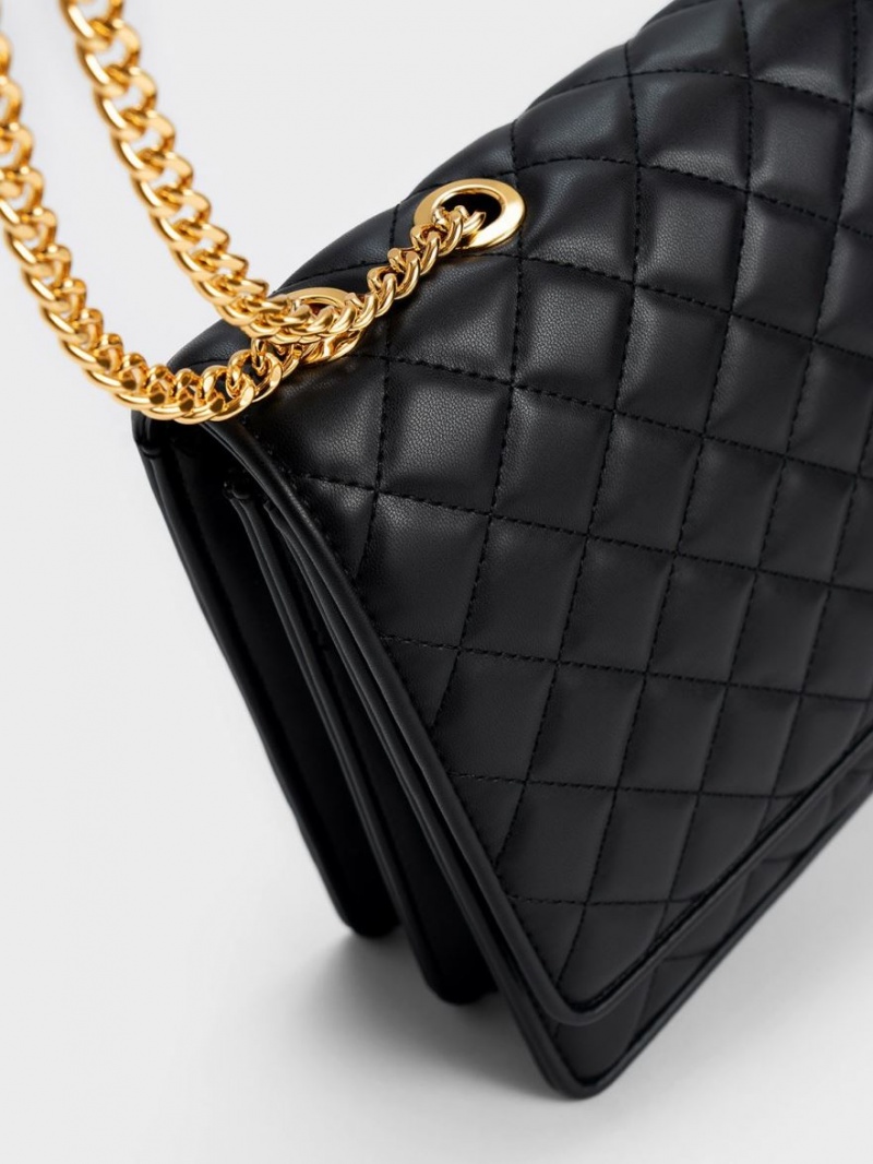 τσάντεσ χιαστί Charles And Keith Push-Lock Καπιτονέ μαυρα | 45932-LWGX