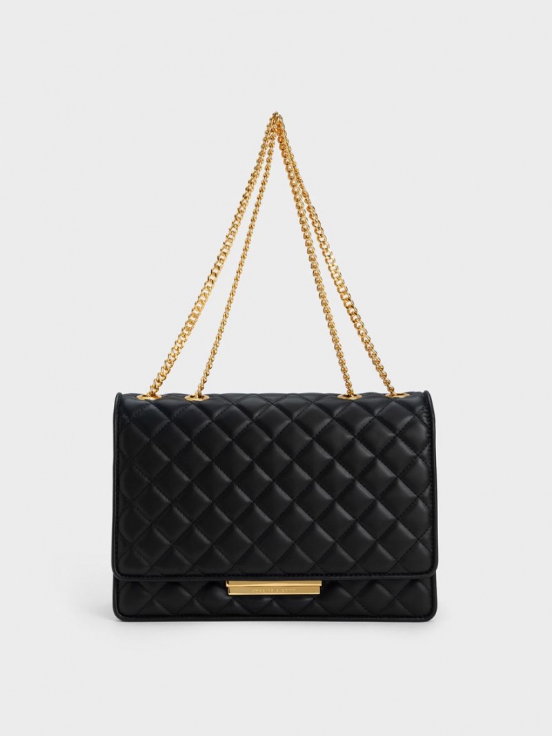 τσάντεσ χιαστί Charles And Keith Push-Lock Καπιτονέ μαυρα | 45932-LWGX