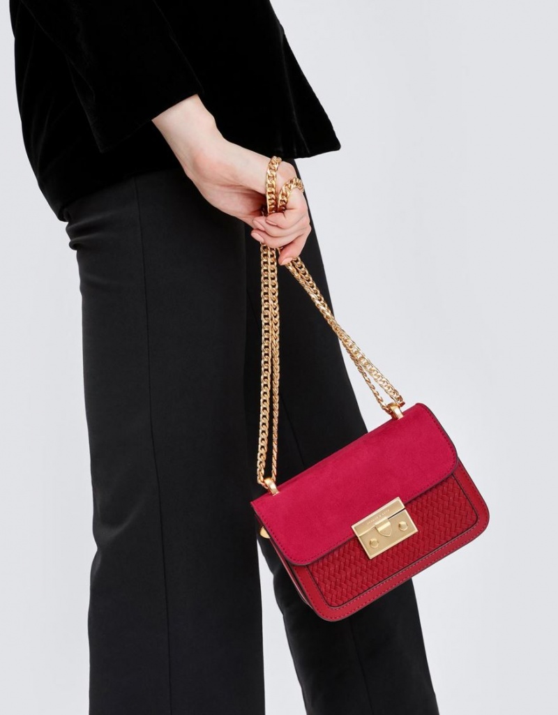 τσάντεσ ώμου Charles And Keith Push Lock Front Flap κοκκινα | 09264-CNDH