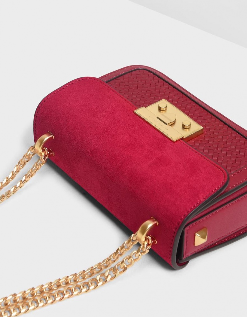 τσάντεσ ώμου Charles And Keith Push Lock Front Flap κοκκινα | 09264-CNDH