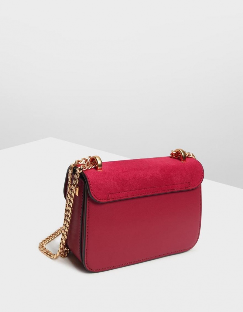τσάντεσ ώμου Charles And Keith Push Lock Front Flap κοκκινα | 09264-CNDH