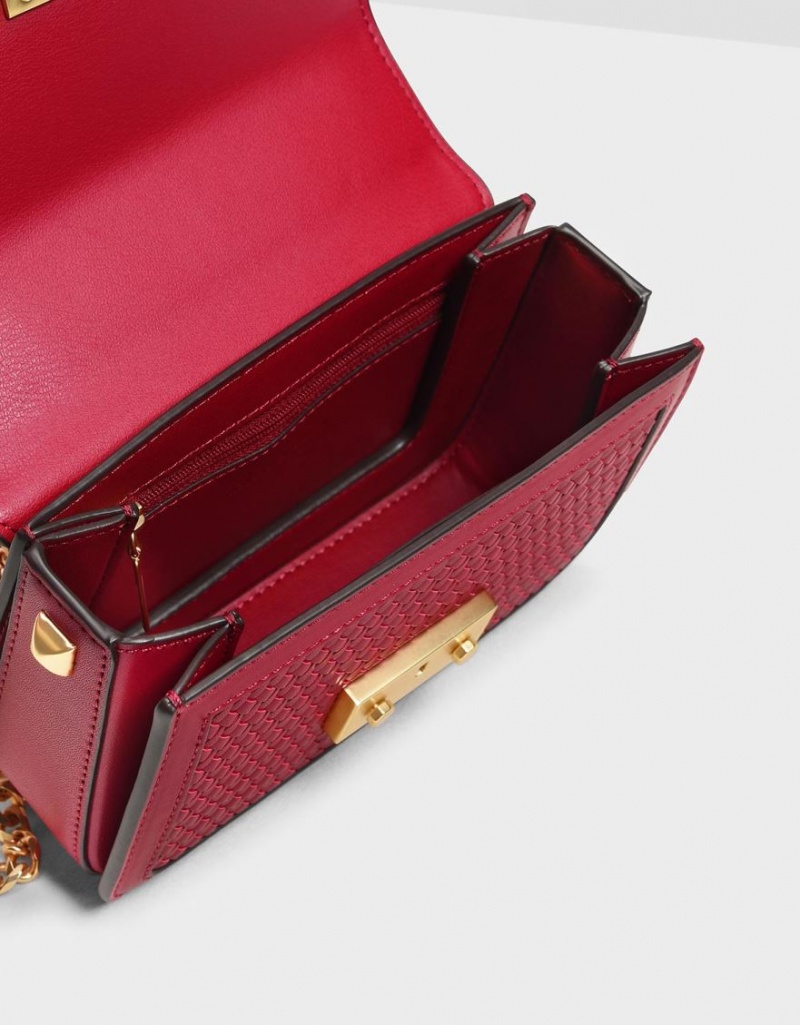 τσάντεσ ώμου Charles And Keith Push Lock Front Flap κοκκινα | 09264-CNDH