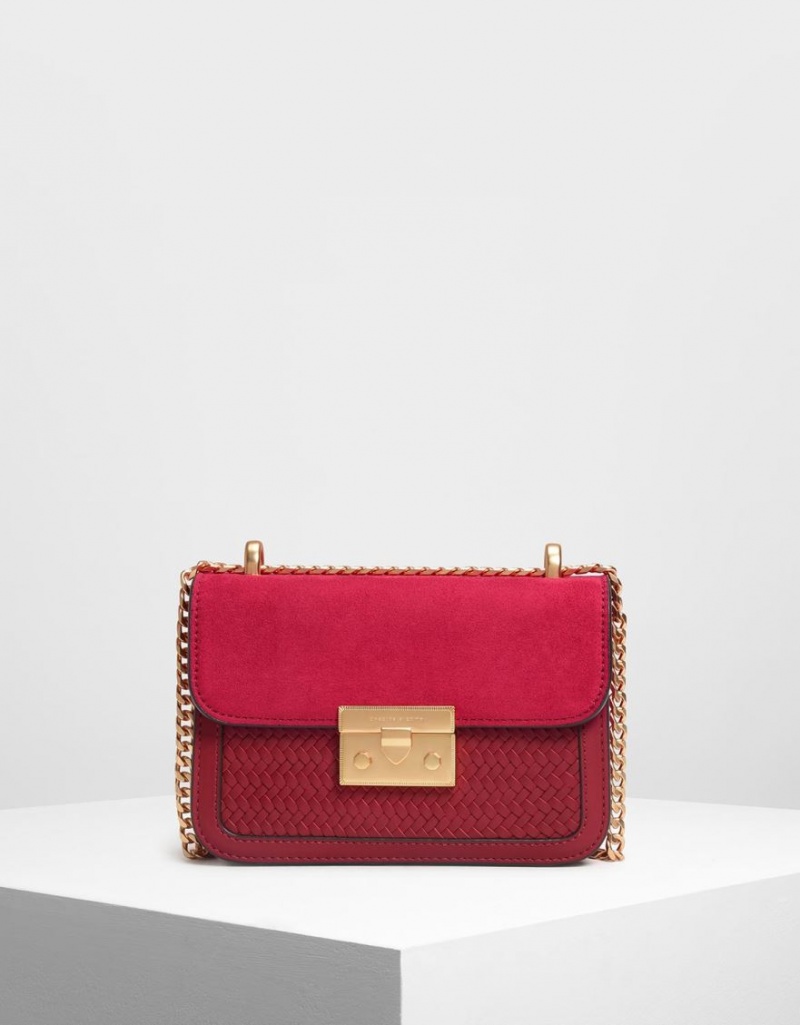 τσάντεσ ώμου Charles And Keith Push Lock Front Flap κοκκινα | 09264-CNDH