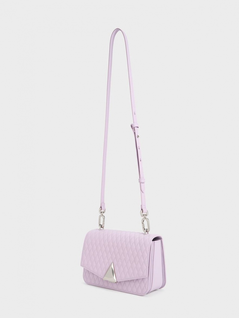 τσάντεσ ώμου Charles And Keith Quinlynn Metallic Accent Καπιτονέ μωβ | 51476-PRIH