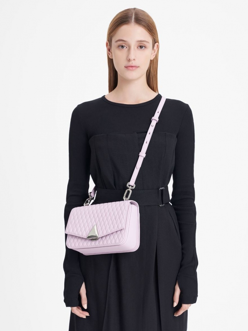 τσάντεσ ώμου Charles And Keith Quinlynn Metallic Accent Καπιτονέ μωβ | 51476-PRIH