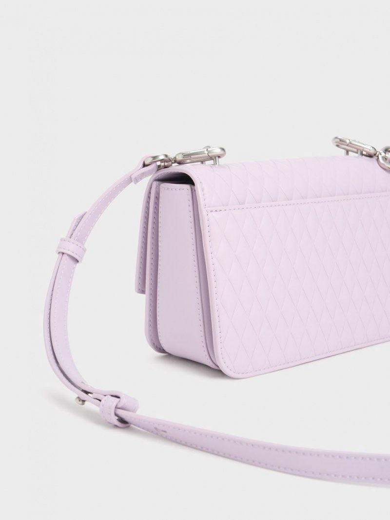 τσάντεσ ώμου Charles And Keith Quinlynn Metallic Accent Καπιτονέ μωβ | 51476-PRIH