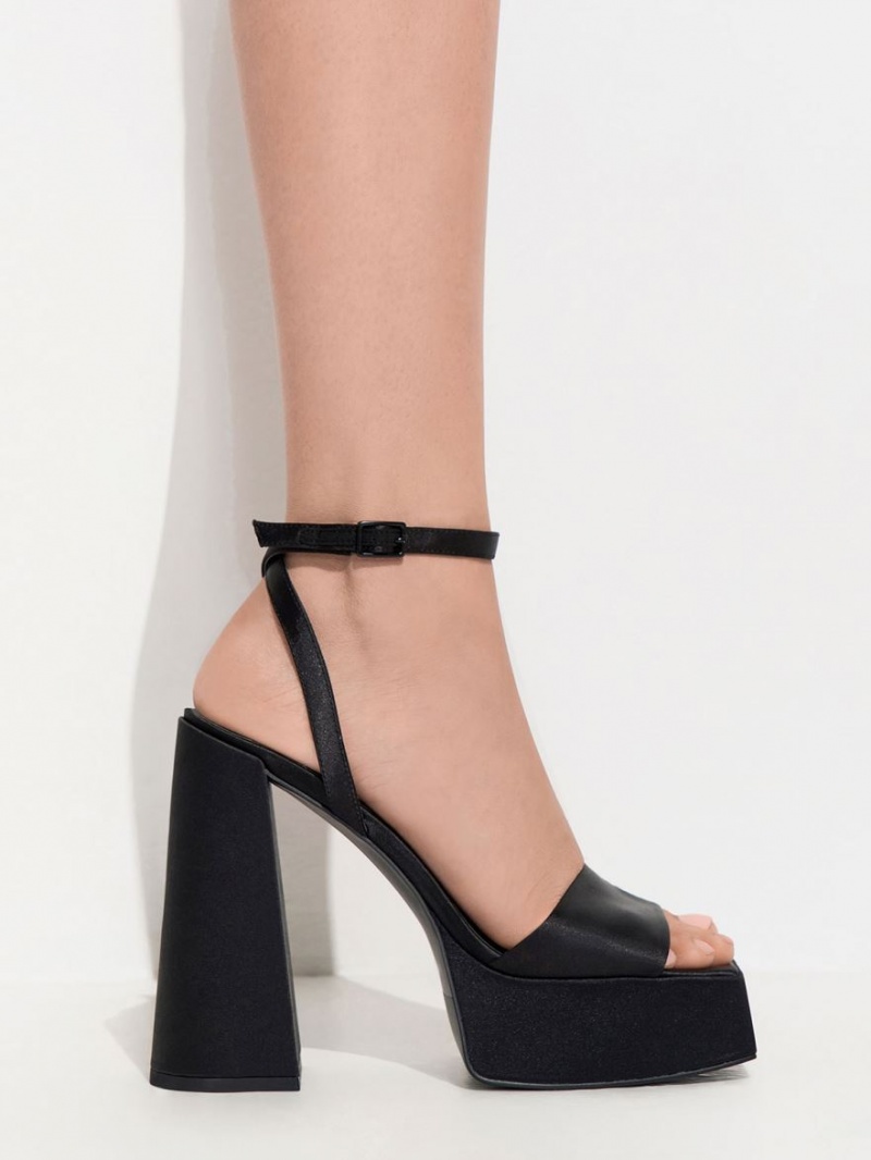 Πεδιλα Πλατφορμεσ Charles And Keith Recycled Polyester Ankle-λουρακια μαυρα | 76293-TIEJ