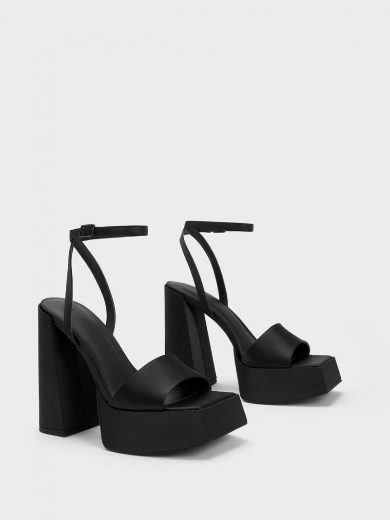Πεδιλα Πλατφορμεσ Charles And Keith Recycled Polyester Ankle-λουρακια μαυρα | 76293-TIEJ