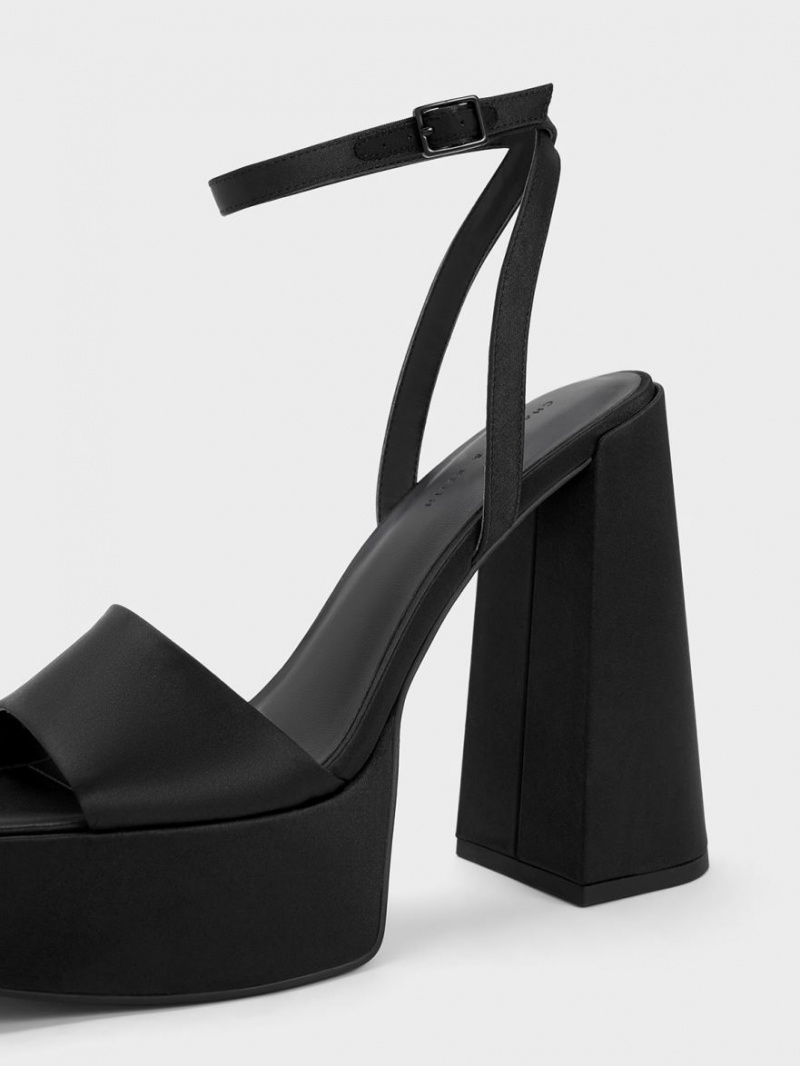 Πεδιλα Πλατφορμεσ Charles And Keith Recycled Polyester Ankle-λουρακια μαυρα | 76293-TIEJ