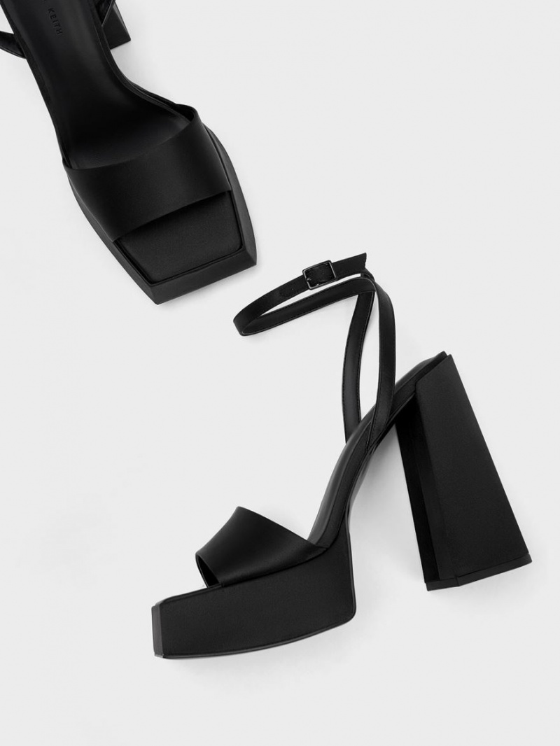 Πεδιλα Πλατφορμεσ Charles And Keith Recycled Polyester Ankle-λουρακια μαυρα | 76293-TIEJ