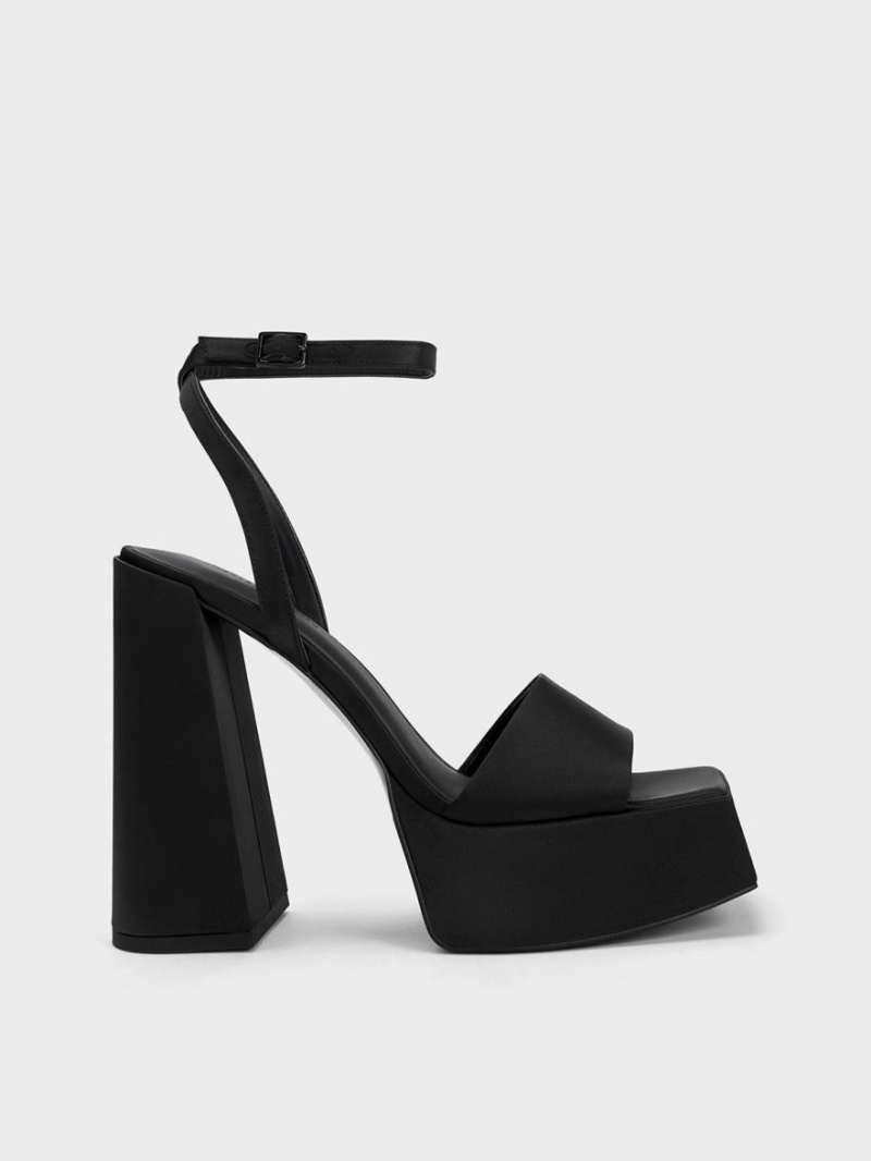 Πεδιλα Πλατφορμεσ Charles And Keith Recycled Polyester Ankle-λουρακια μαυρα | 76293-TIEJ