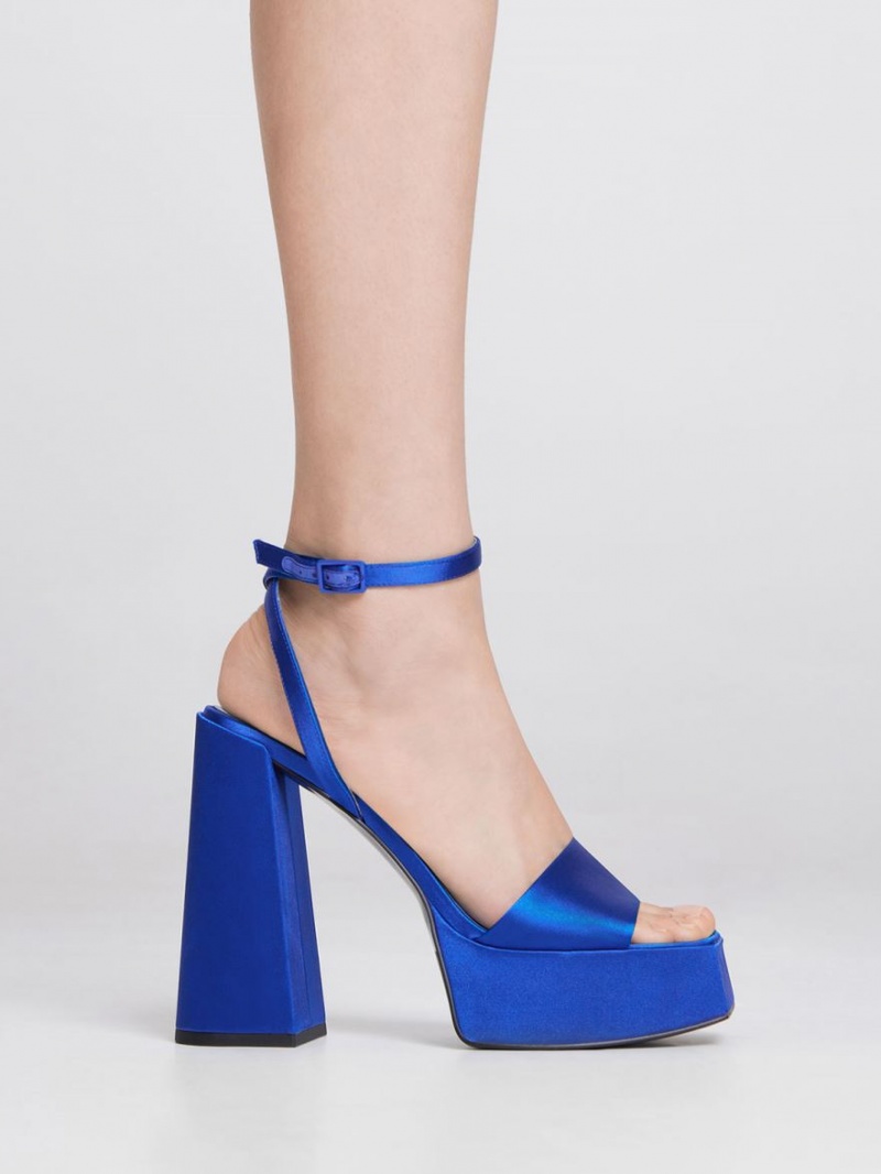 Πεδιλα Πλατφορμεσ Charles And Keith Recycled Polyester Ankle-λουρακια μπλε | 76123-LXZF