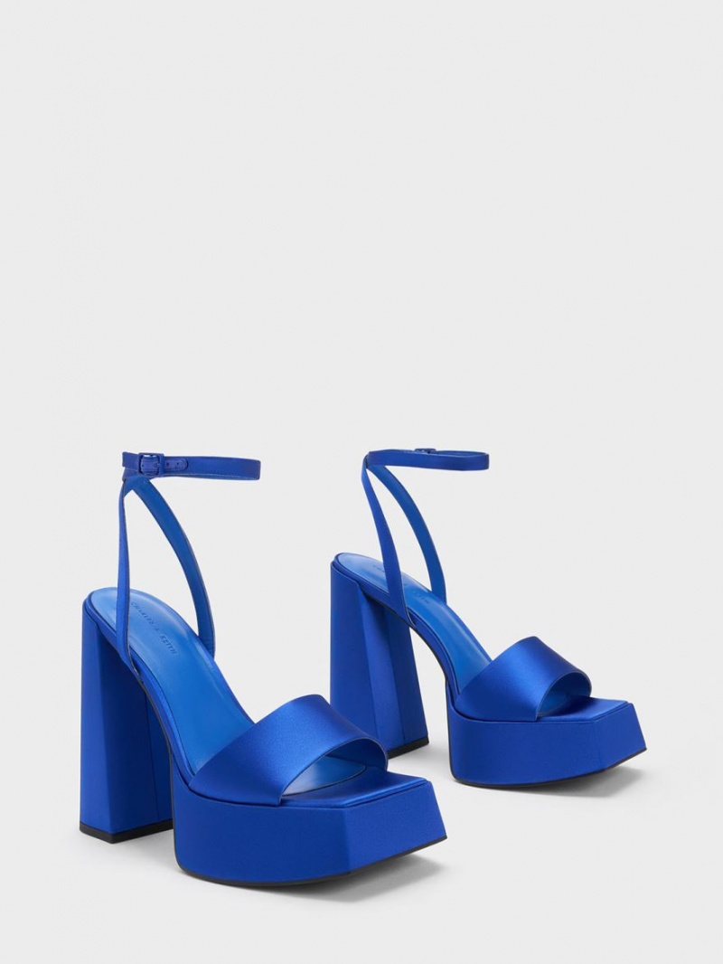 Πεδιλα Πλατφορμεσ Charles And Keith Recycled Polyester Ankle-λουρακια μπλε | 76123-LXZF