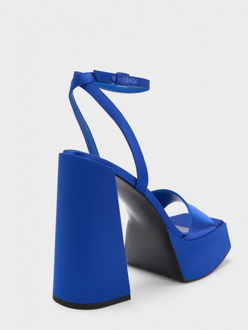 Πεδιλα Πλατφορμεσ Charles And Keith Recycled Polyester Ankle-λουρακια μπλε | 76123-LXZF
