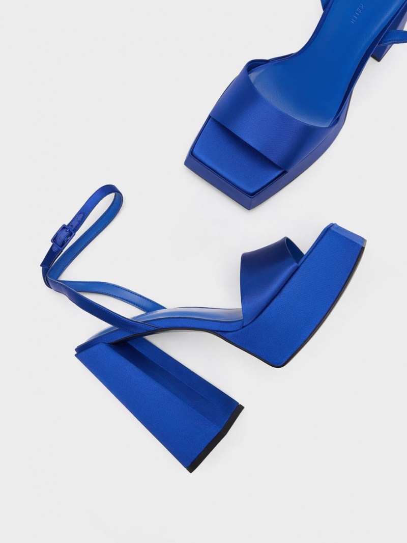 Πεδιλα Πλατφορμεσ Charles And Keith Recycled Polyester Ankle-λουρακια μπλε | 76123-LXZF