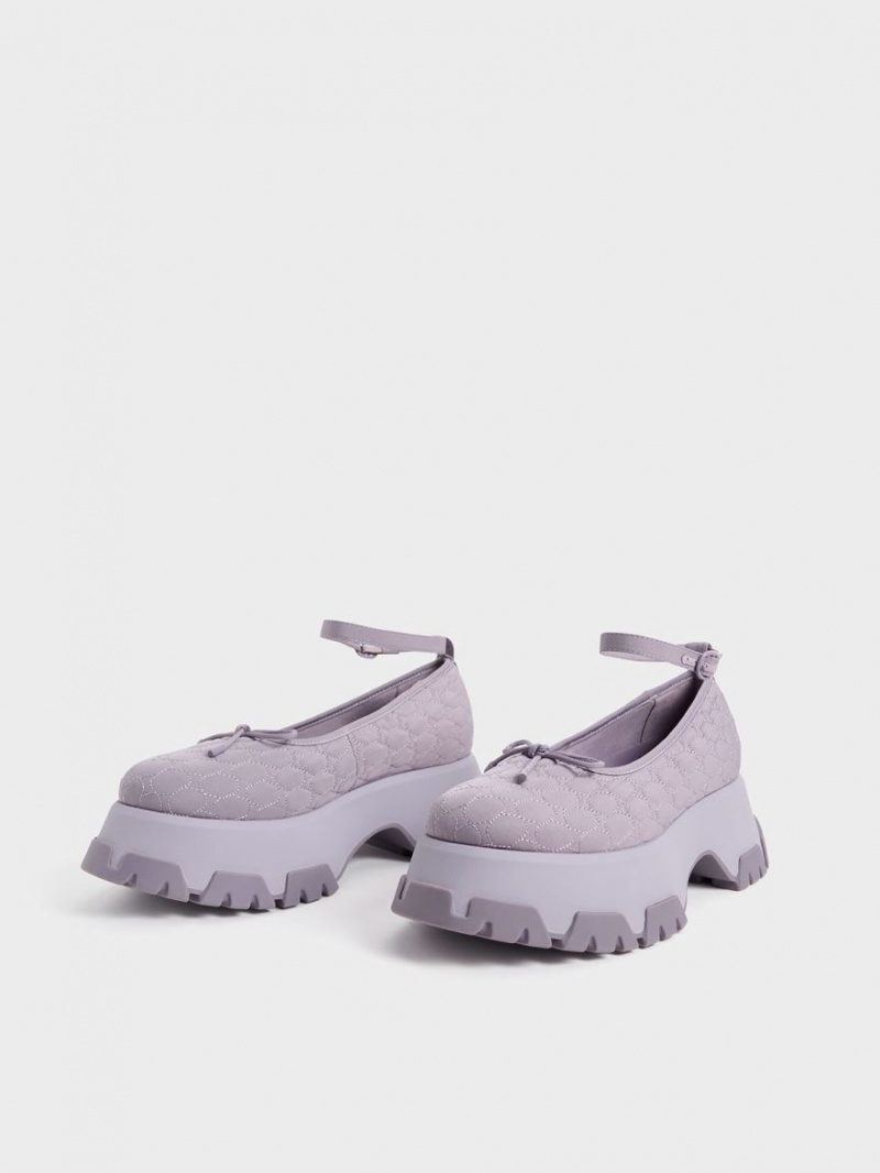 Παπουτσια Μπαλαρινεσ Charles And Keith Recycled Polyester Bow μωβ | 29647-SLXZ