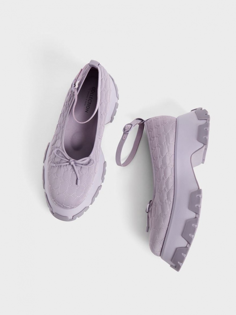 Παπουτσια Μπαλαρινεσ Charles And Keith Recycled Polyester Bow μωβ | 29647-SLXZ