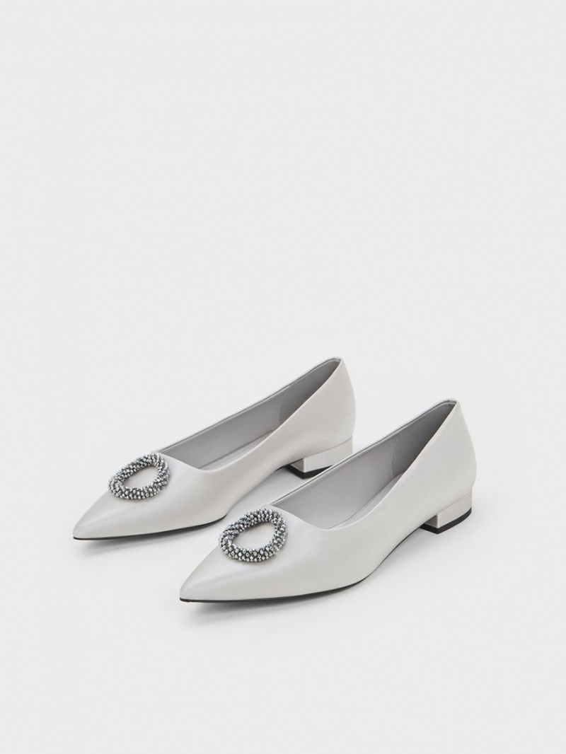 Παπουτσια Μπαλαρινεσ Charles And Keith Recycled Polyester Beaded Circle ασημι | 57081-LPXZ
