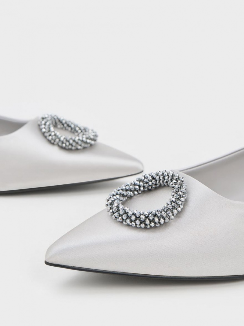 Παπουτσια Μπαλαρινεσ Charles And Keith Recycled Polyester Beaded Circle ασημι | 57081-LPXZ