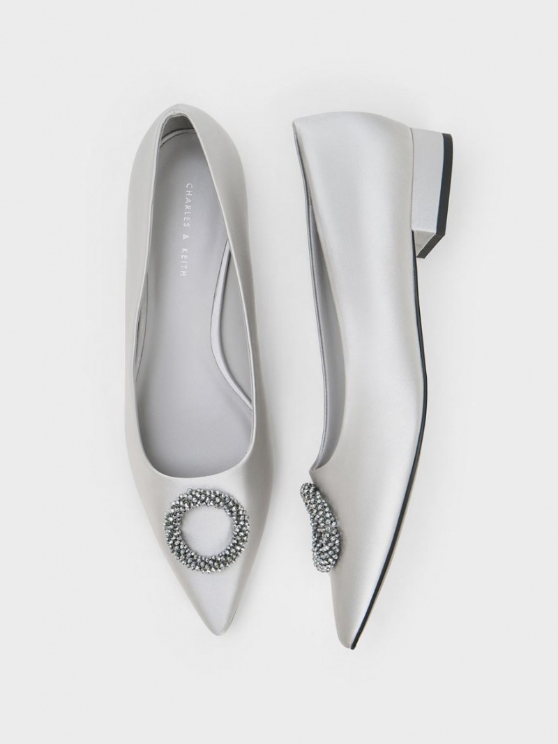 Παπουτσια Μπαλαρινεσ Charles And Keith Recycled Polyester Beaded Circle ασημι | 57081-LPXZ