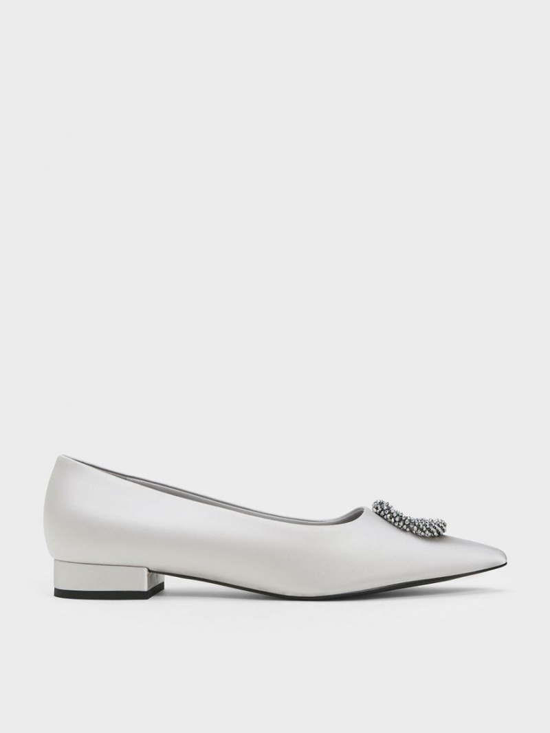 Παπουτσια Μπαλαρινεσ Charles And Keith Recycled Polyester Beaded Circle ασημι | 57081-LPXZ