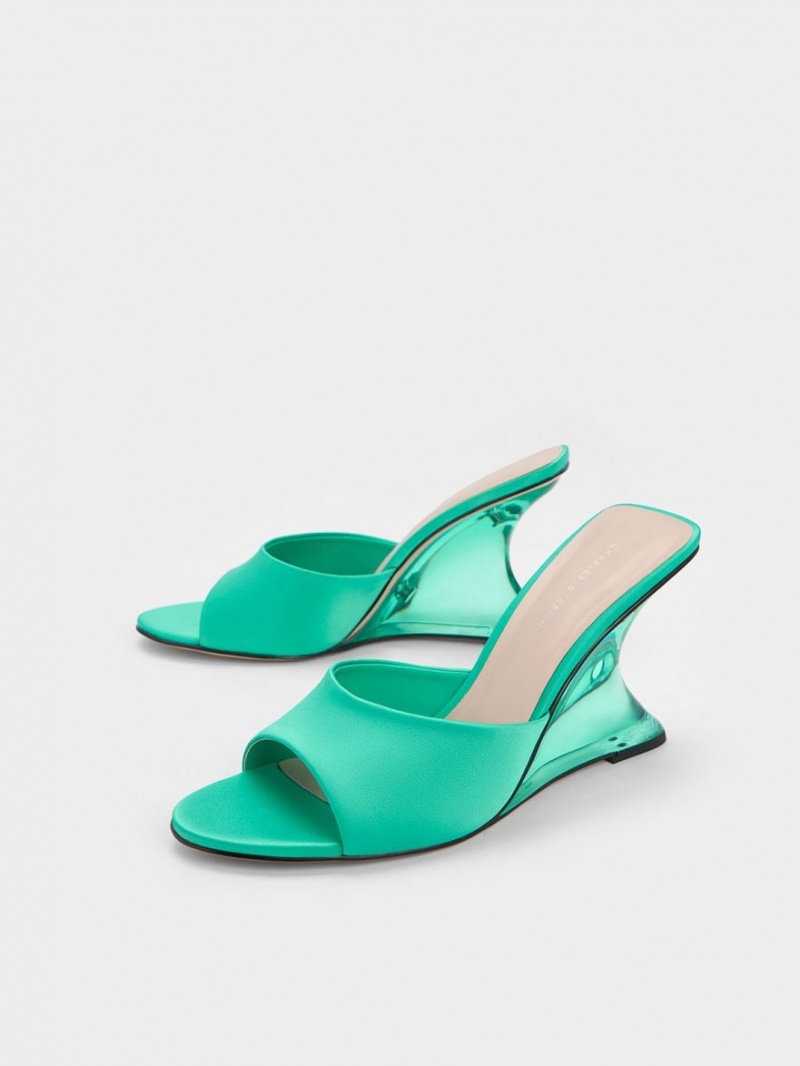 παπουτσια πλατφορμα Charles And Keith Recycled Polyester Sculptural Heel τυρκουάζ | 79562-MQST